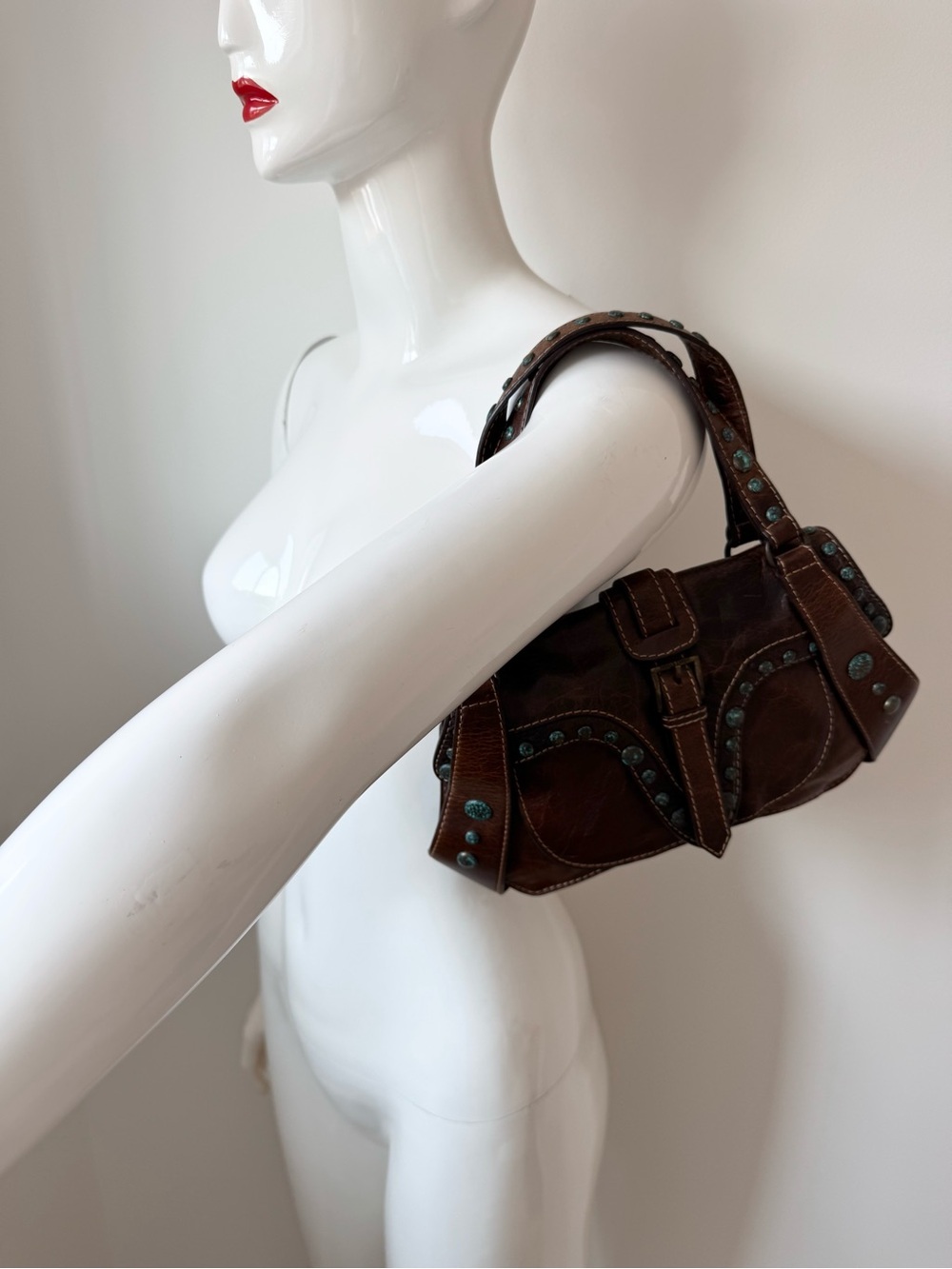 Roberto Cavalli Brown Western Studded Leather Mini Bag - Picture 8 of 9